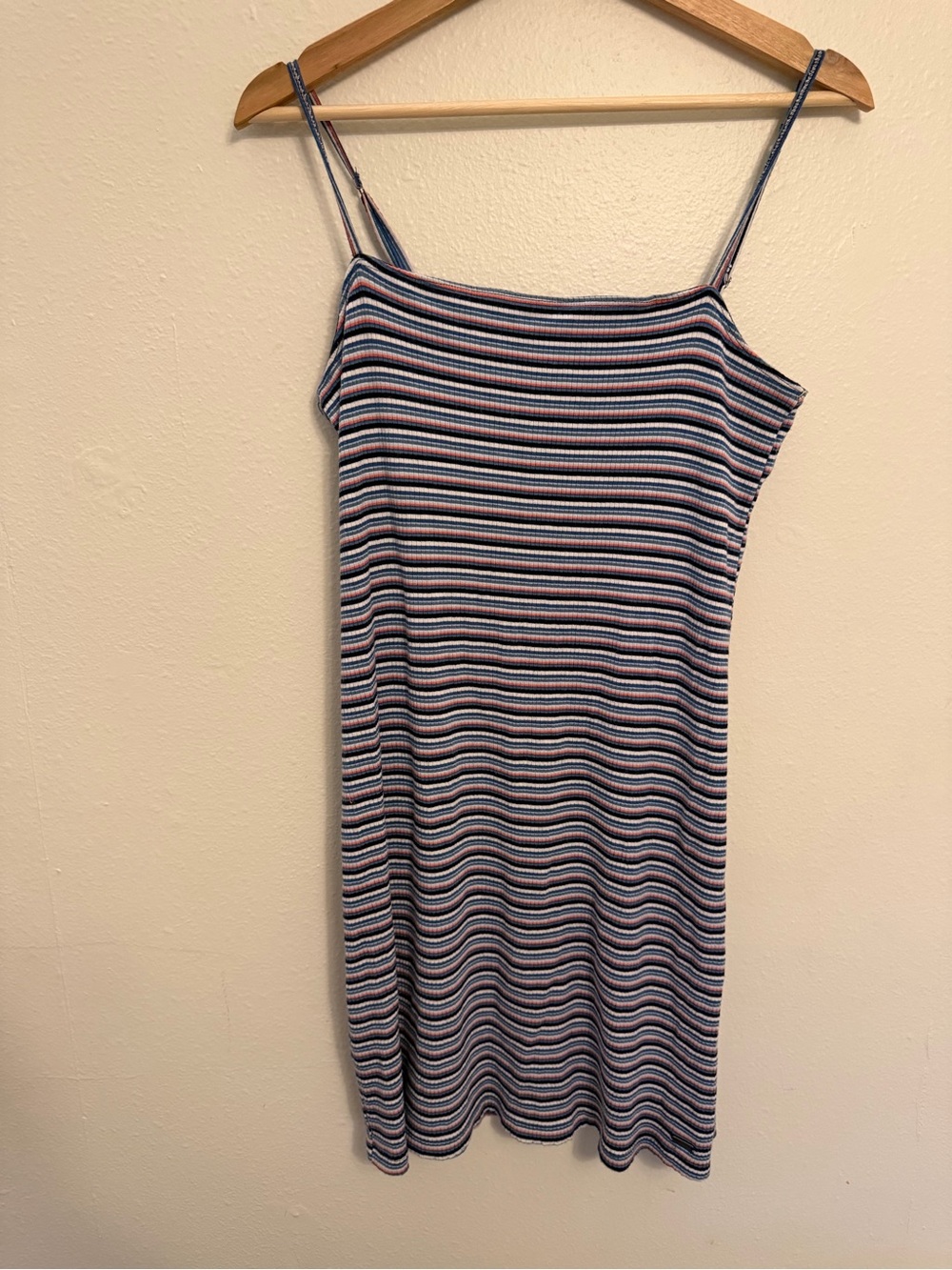 Hollister Blue and Pink Striped Spaghetti Strap Mini Dress Y2K